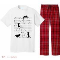 Cute Cat Kitty Playing Music Note Clef Musician Art Pajama Set thumb 0
