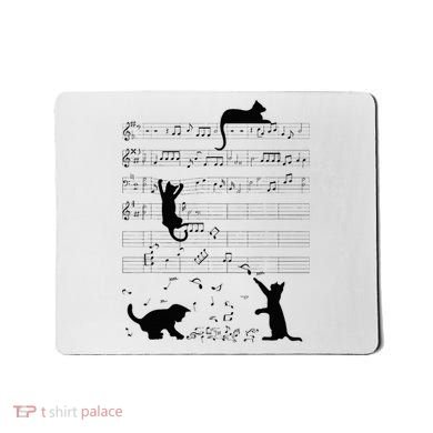 Cute Cat Kitty Playing Music Note Clef Musician Art Mousepad