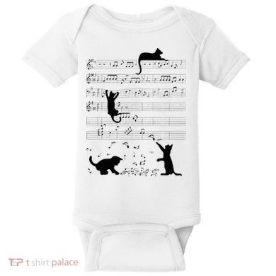 Cute Cat Kitty Playing Music Note Clef Musician Art Baby Bodysuit