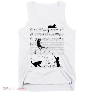 Cute Cat Kitty Playing Music Note Clef Musician Art Tank Top