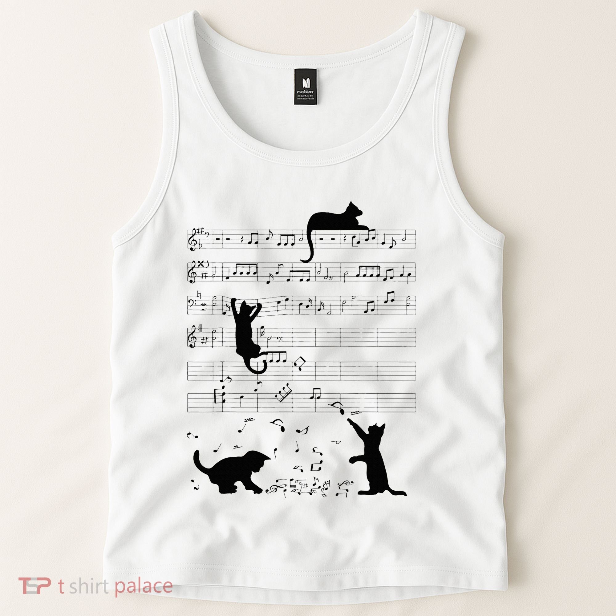Cute Cat Kitty Playing Music Note Clef Musician Art Tank Top