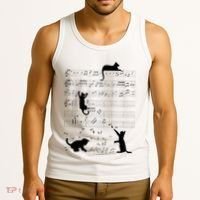 Cute Cat Kitty Playing Music Note Clef Musician Art Tank Top thumb 3