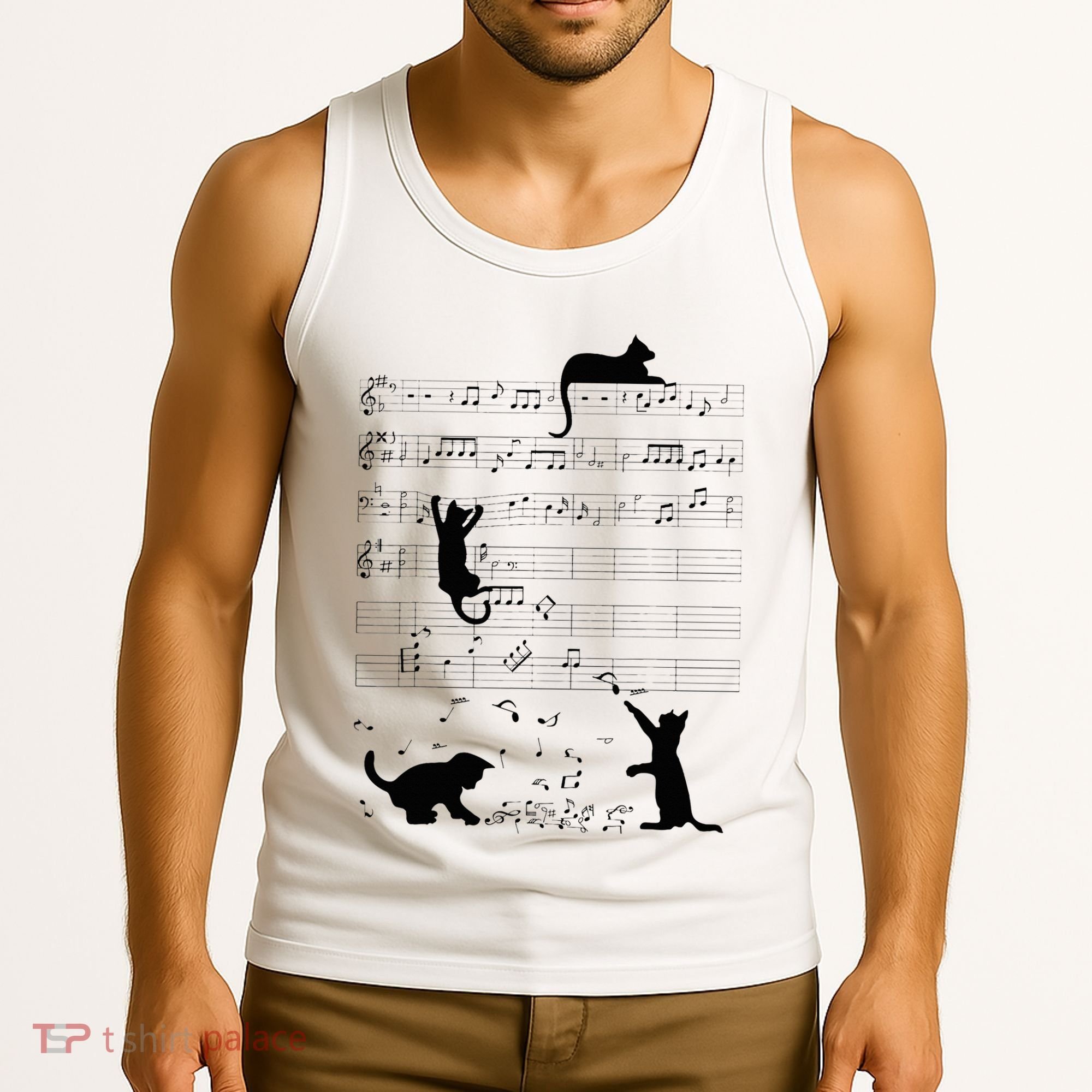 Cute Cat Kitty Playing Music Note Clef Musician Art Tank Top