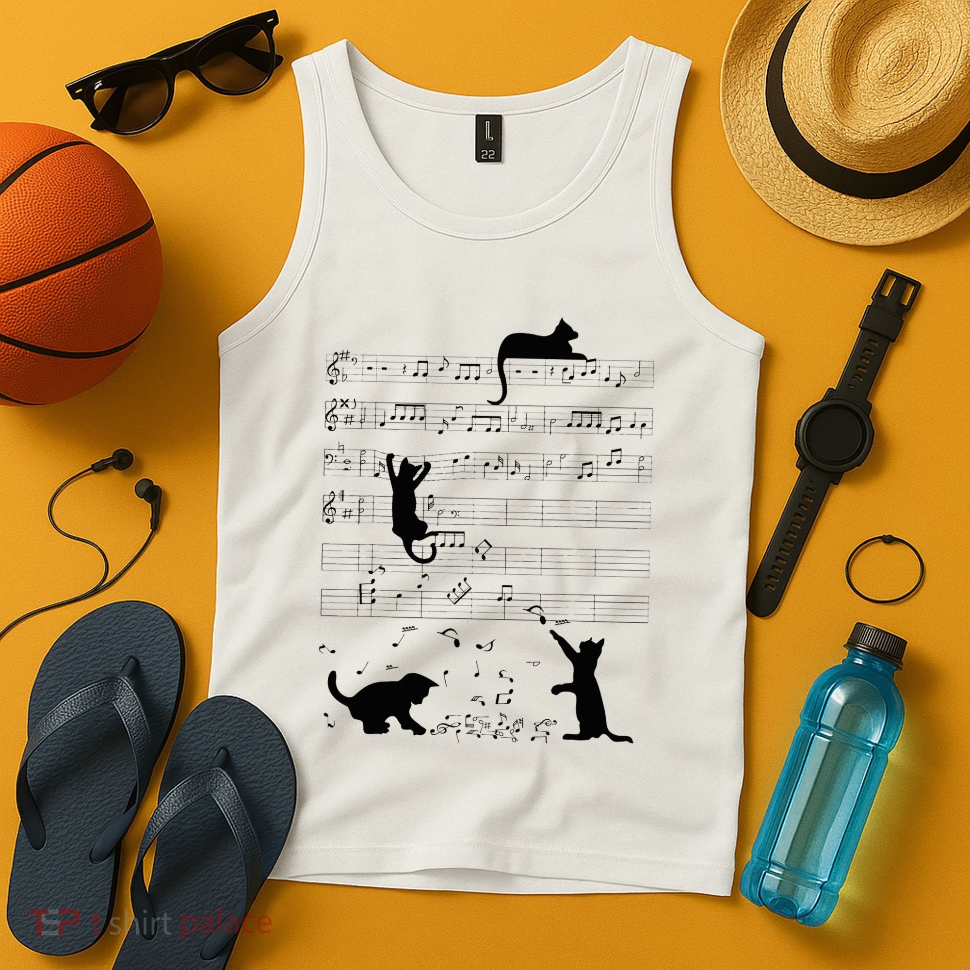 Cute Cat Kitty Playing Music Note Clef Musician Art Tank Top