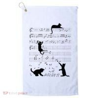 Cute Cat Kitty Playing Music Note Clef Musician Art Golf Towel thumb 0