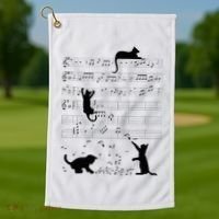 Cute Cat Kitty Playing Music Note Clef Musician Art Golf Towel thumb 1
