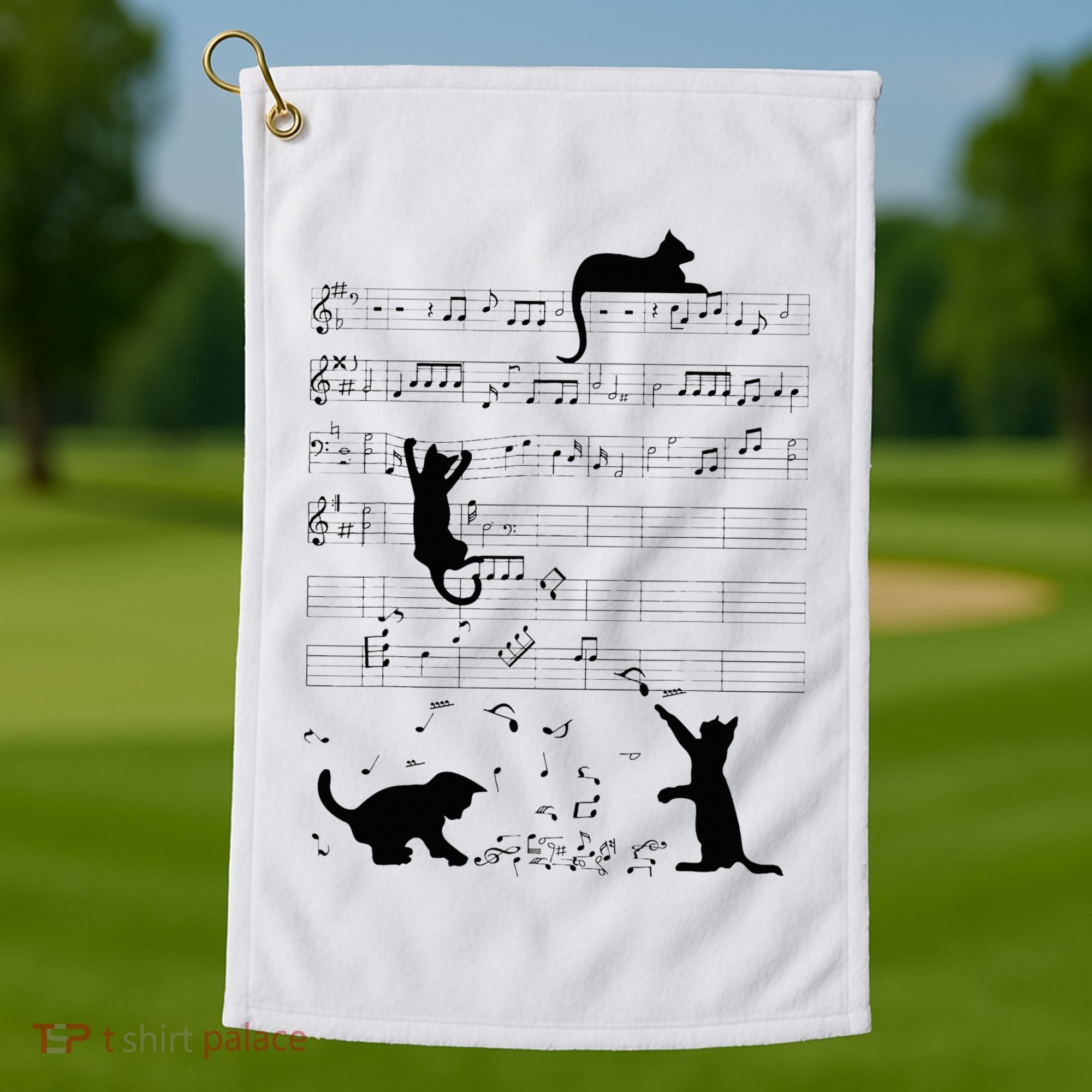 Cute Cat Kitty Playing Music Note Clef Musician Art Golf Towel