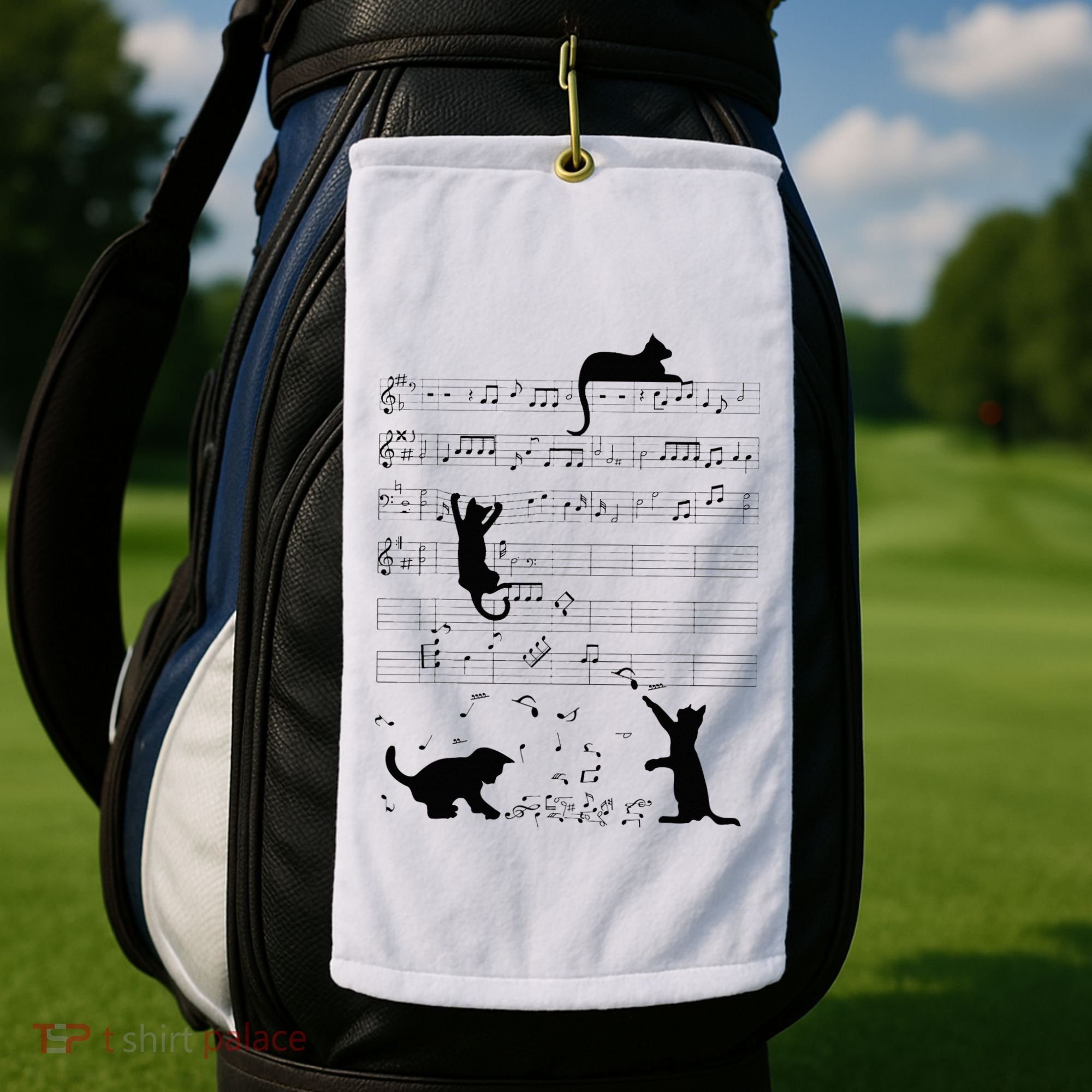 Cute Cat Kitty Playing Music Note Clef Musician Art Golf Towel