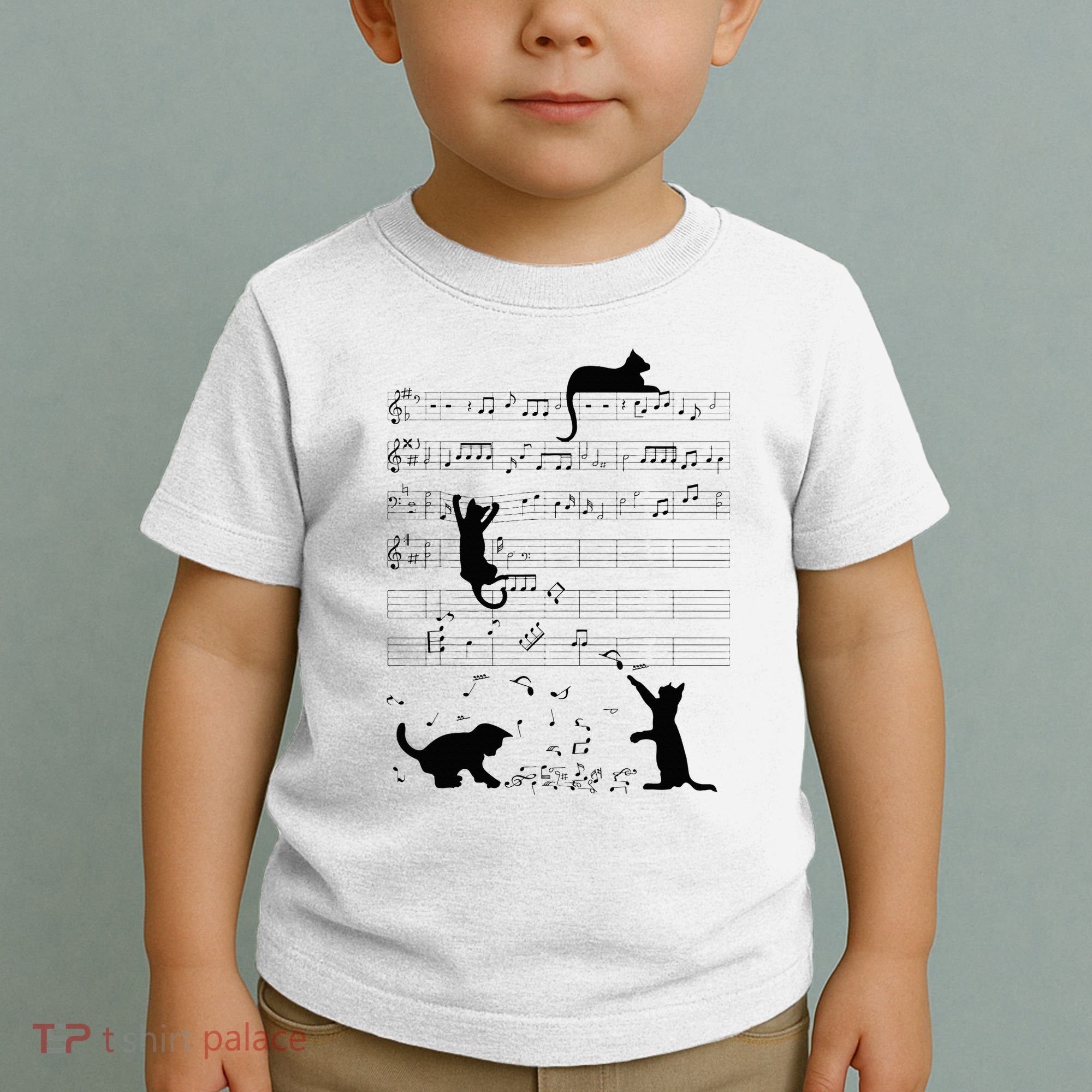 Cute Cat Kitty Playing Music Note Clef Musician Art Toddler T-Shirt