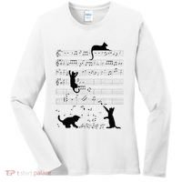 Cute Cat Kitty Playing Music Note Clef Musician Art Women's Long Sleeve Shirt thumb 0