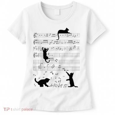 Cute Cat Kitty Playing Music Note Clef Musician Art Women's T-Shirt