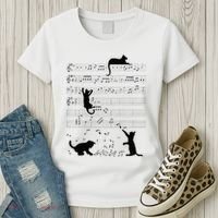 Cute Cat Kitty Playing Music Note Clef Musician Art Women's T-Shirt thumb 3