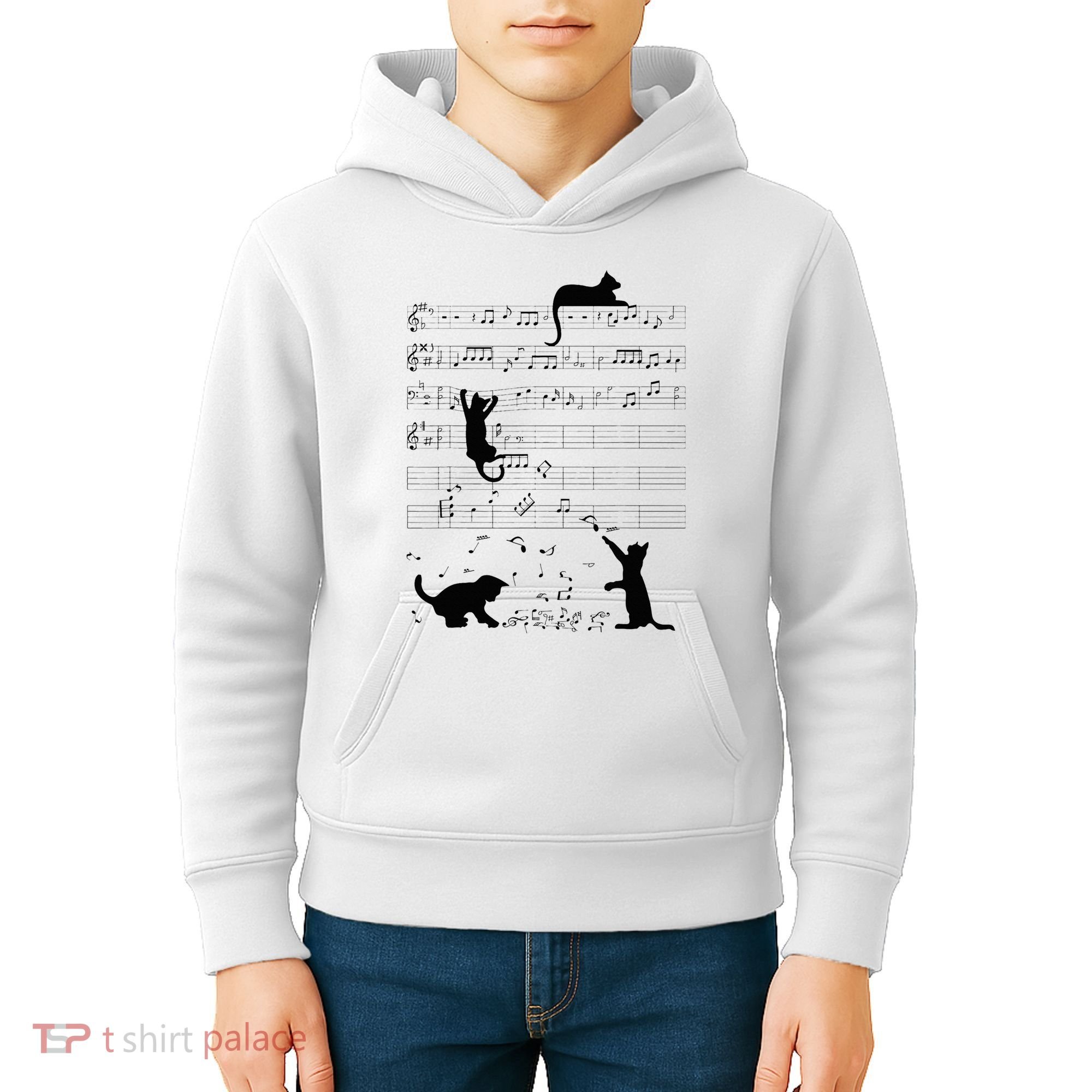 Cute Cat Kitty Playing Music Note Clef Musician Art Kids Hoodie