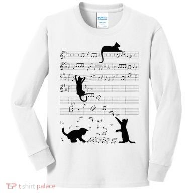 Cute Cat Kitty Playing Music Note Clef Musician Art Kids Long Sleeve Shirt