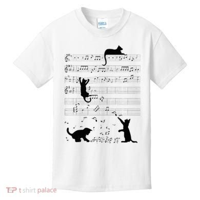 Cute Cat Kitty Playing Music Note Clef Musician Art Kids T-Shirt