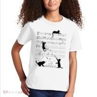 Cute Cat Kitty Playing Music Note Clef Musician Art Kids T-Shirt thumb 2
