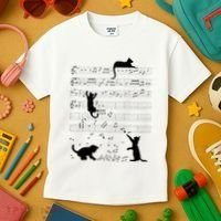Cute Cat Kitty Playing Music Note Clef Musician Art Kids T-Shirt thumb 3