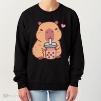 Cute Capybara Kawaii Anime Drinking Bubble Tea Lover Women's Sweatshirt thumb 0