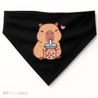 Cute Capybara Kawaii Anime Drinking Bubble Tea Lover USA-Made Doggie Bandana thumb 0