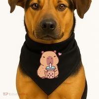 Cute Capybara Kawaii Anime Drinking Bubble Tea Lover USA-Made Doggie Bandana thumb 1