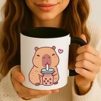 Cute Capybara Kawaii Anime Drinking Bubble Tea Lover Coffee Mug thumb 3