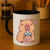 Cute Capybara Kawaii Anime Drinking Bubble Tea Lover Coffee Mug thumb 4
