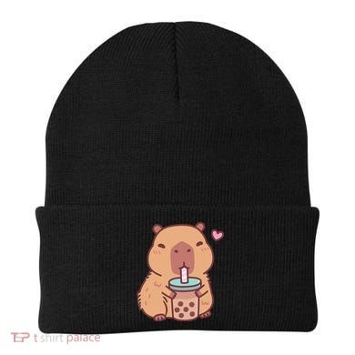 Cute Capybara Kawaii Anime Drinking Bubble Tea Lover Beanie