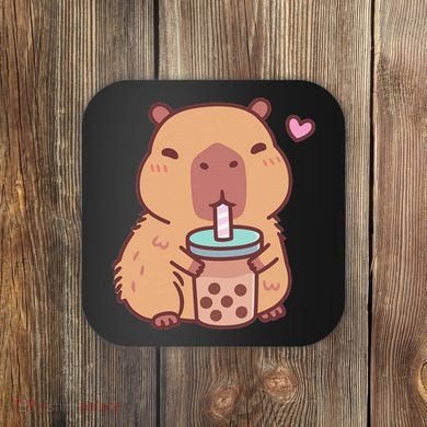 Cute Capybara Kawaii Anime Drinking Bubble Tea Lover Coaster