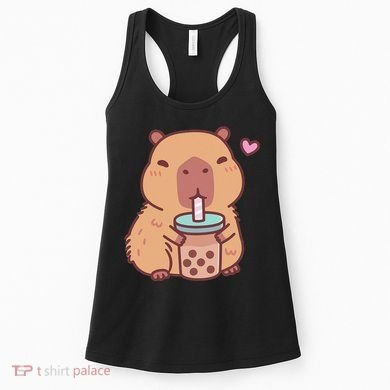 Cute Capybara Kawaii Anime Drinking Bubble Tea Lover Women's Tank Top