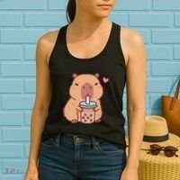 Cute Capybara Kawaii Anime Drinking Bubble Tea Lover Women's Tank Top thumb 2