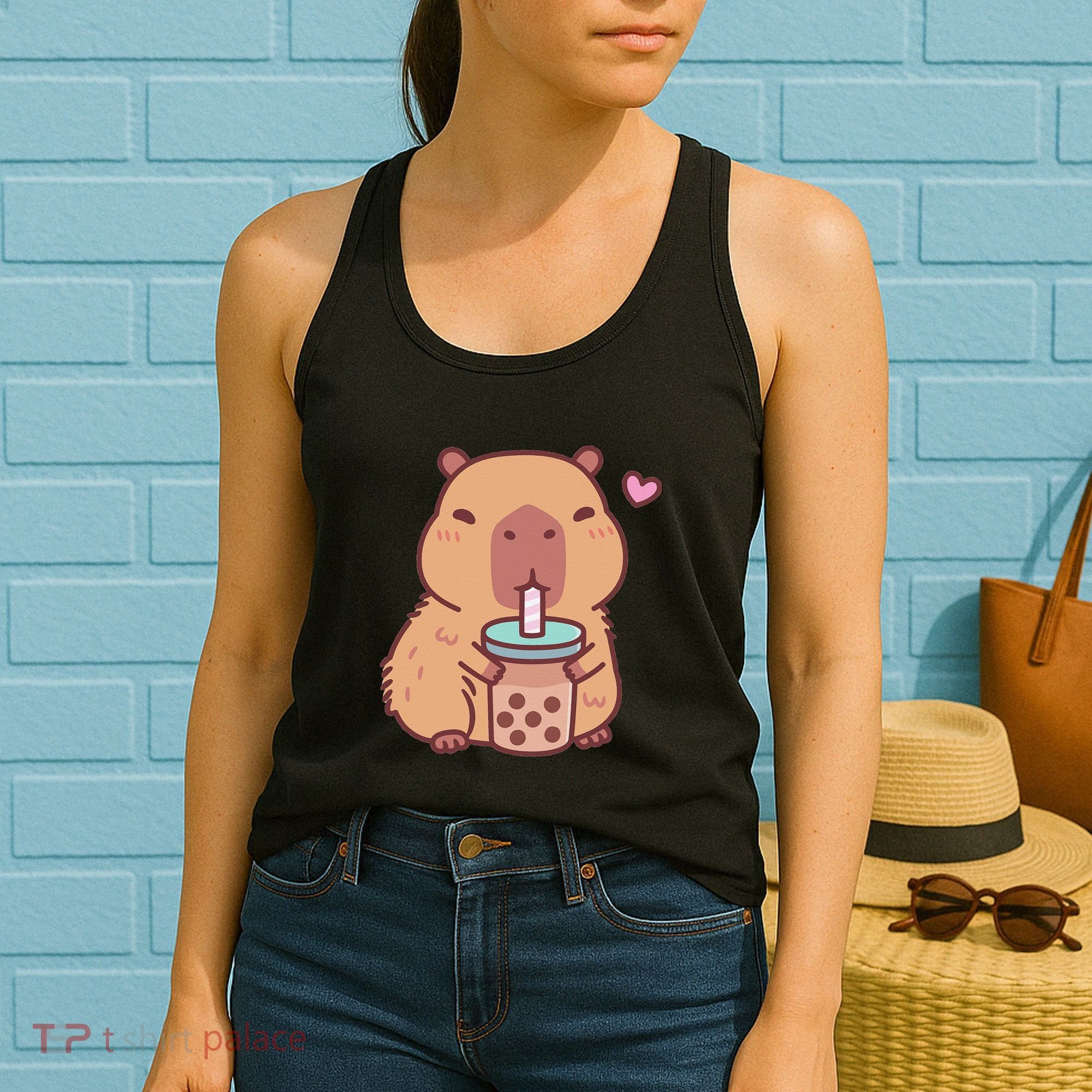 Cute Capybara Kawaii Anime Drinking Bubble Tea Lover Women's Tank Top