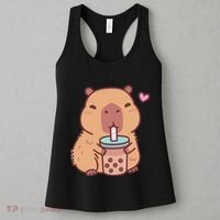 Cute Capybara Kawaii Anime Drinking Bubble Tea Lover Women's Tank Top thumb 3