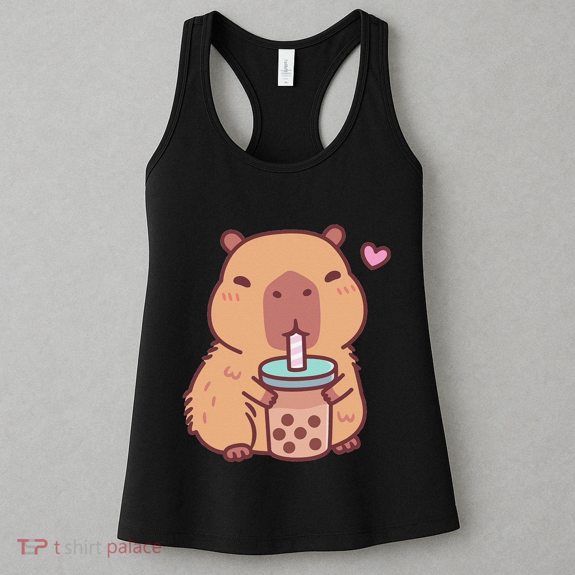 Cute Capybara Kawaii Anime Drinking Bubble Tea Lover Women's Tank Top