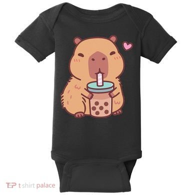 Cute Capybara Kawaii Anime Drinking Bubble Tea Lover Baby Bodysuit