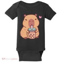 Cute Capybara Kawaii Anime Drinking Bubble Tea Lover Baby Bodysuit thumb 0