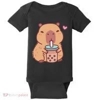 Cute Capybara Kawaii Anime Drinking Bubble Tea Lover Baby Bodysuit thumb 0