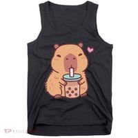Cute Capybara Kawaii Anime Drinking Bubble Tea Lover Tank Top thumb 0