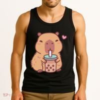 Cute Capybara Kawaii Anime Drinking Bubble Tea Lover Tank Top thumb 3