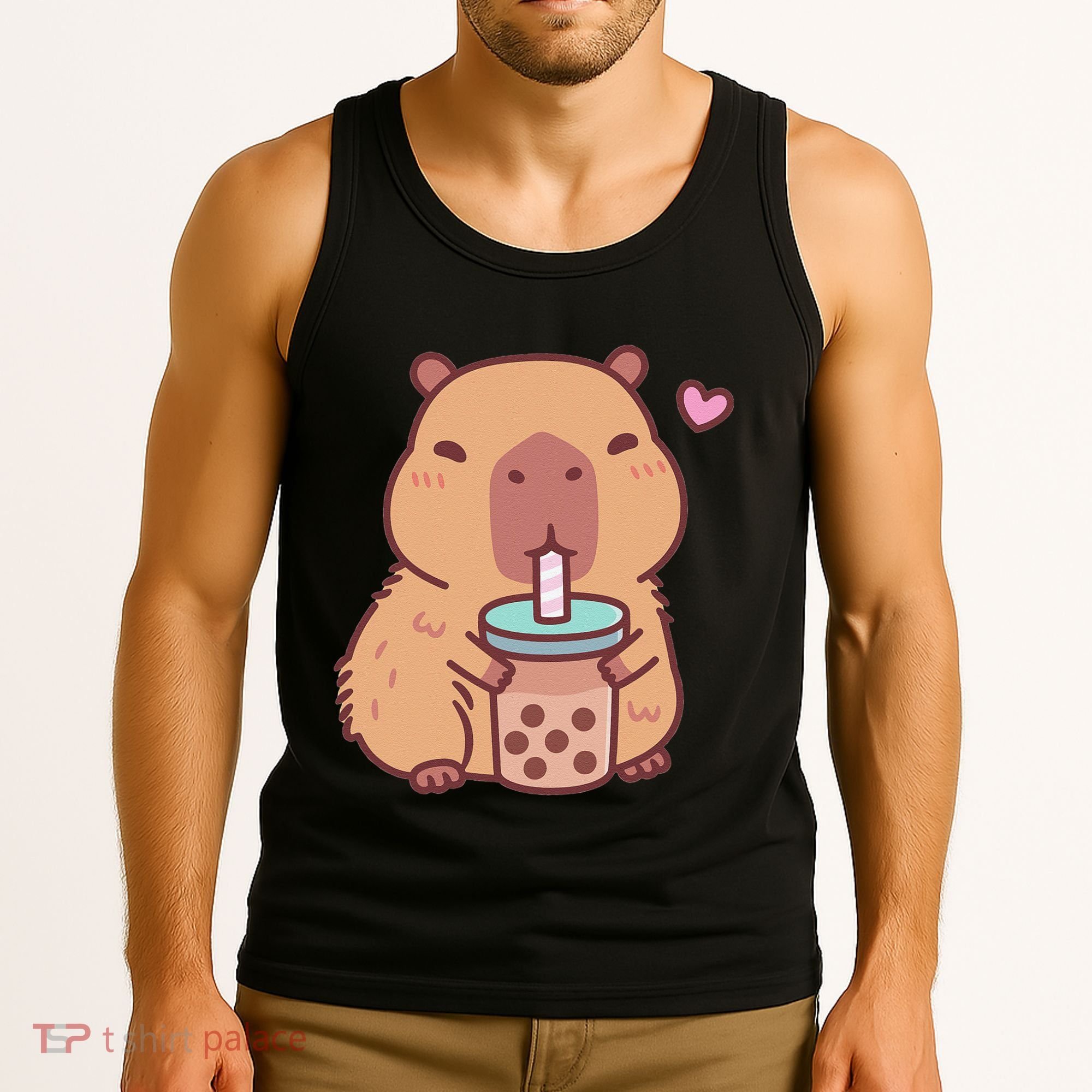 Cute Capybara Kawaii Anime Drinking Bubble Tea Lover Tank Top