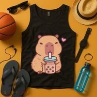 Cute Capybara Kawaii Anime Drinking Bubble Tea Lover Tank Top thumb 4