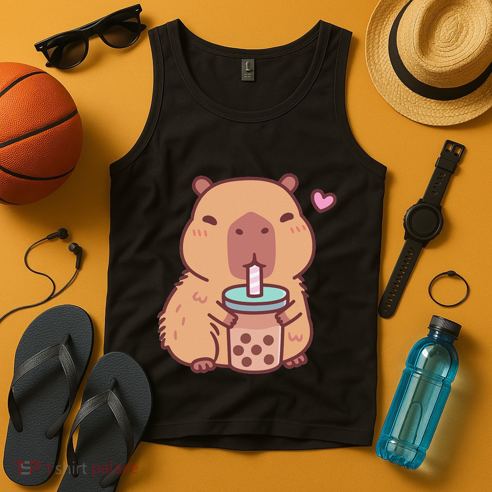 Cute Capybara Kawaii Anime Drinking Bubble Tea Lover Tank Top