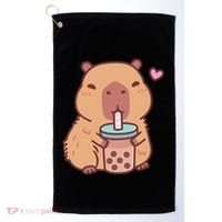 Cute Capybara Kawaii Anime Drinking Bubble Tea Lover Golf Towel thumb 0