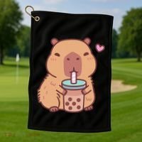 Cute Capybara Kawaii Anime Drinking Bubble Tea Lover Golf Towel thumb 1