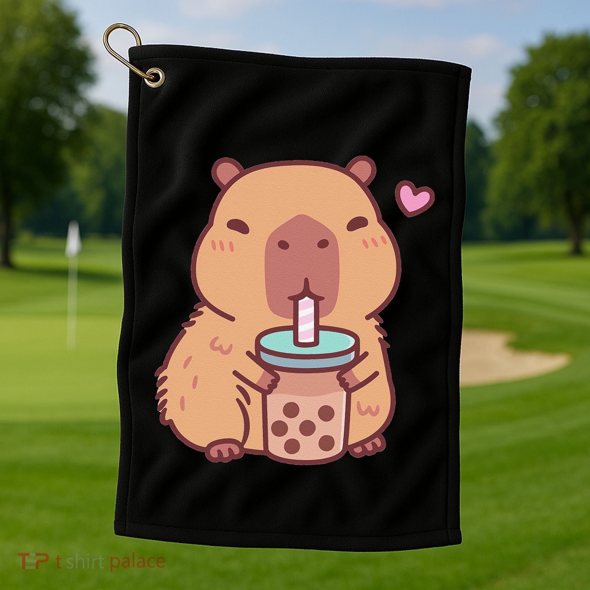 Cute Capybara Kawaii Anime Drinking Bubble Tea Lover Golf Towel