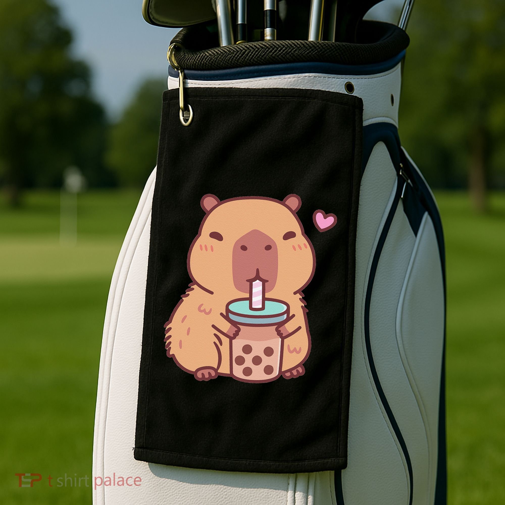 Cute Capybara Kawaii Anime Drinking Bubble Tea Lover Golf Towel