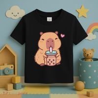 Cute Capybara Kawaii Anime Drinking Bubble Tea Lover Toddler T-Shirt thumb 3
