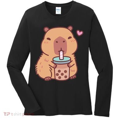 Cute Capybara Kawaii Anime Drinking Bubble Tea Lover Women's Long Sleeve Shirt