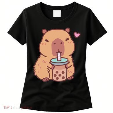 Cute Capybara Kawaii Anime Drinking Bubble Tea Lover Women's T-Shirt