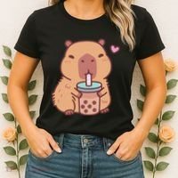 Cute Capybara Kawaii Anime Drinking Bubble Tea Lover Women's T-Shirt thumb 2
