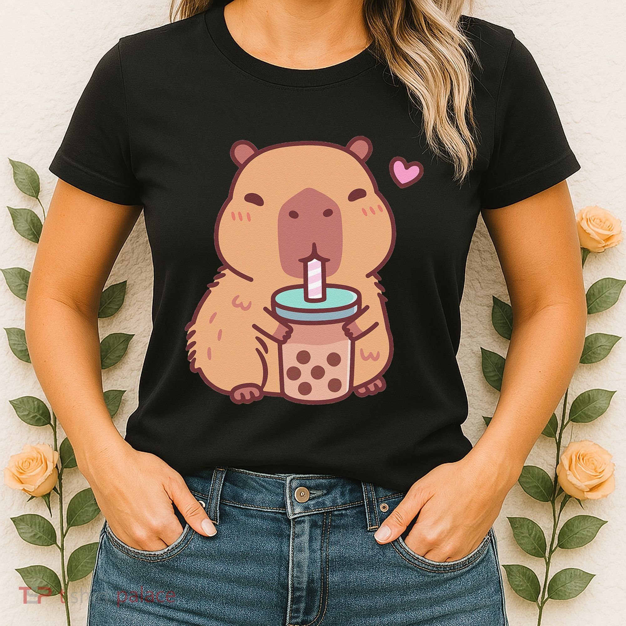 Cute Capybara Kawaii Anime Drinking Bubble Tea Lover Women's T-Shirt